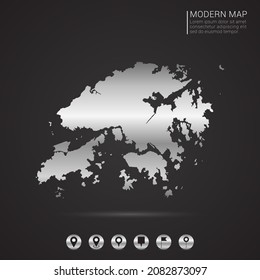 Abstract Silver foil gradient style Map of Hong Kong vector Illustration.