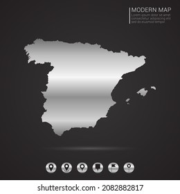 Abstract Silver foil gradient style Map of Spain vector Illustration.