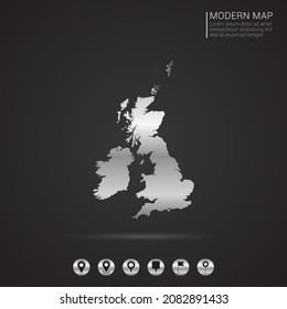 Abstract Silver foil gradient style Map of United Kingdom (UK) vector Illustration.