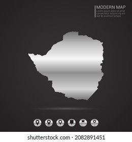 Abstract Silver foil gradient style Map of Zimbabwe vector Illustration.