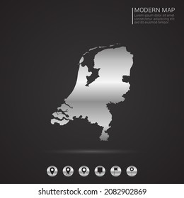 Resumen Estilo gradiente de lámina plateada Mapa de la Ilustración del vector de Holanda.