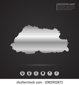 Abstract Silver foil gradient style Map of Bhutan vector Illustration.