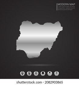 Resumen Estilo gradiente de lámina plateada Mapa del vector Nigeria Ilustración.