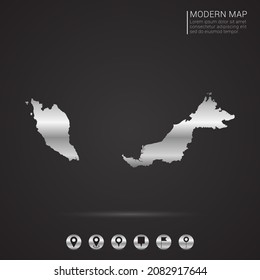 Abstract Silver foil gradient style Map of Malaysia vector Illustration.