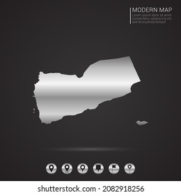 Abstract Silver foil gradient style Map of Yemen vector Illustration.