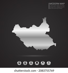 Abstract Silver foil gradient style Map of South Sudan vector Illustration.