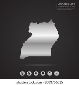 Abstract Silver foil gradient style Map of Uganda vector Illustration.