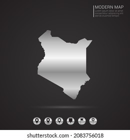 Abstract Silver foil gradient style Map of Kenya vector Illustration.