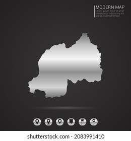 Abstract Silver foil gradient style Map of Rwanda vector Illustration.