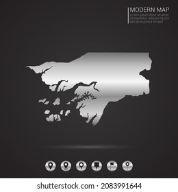Abstract Silver foil gradient style Map of Guinea Bissau vector Illustration.