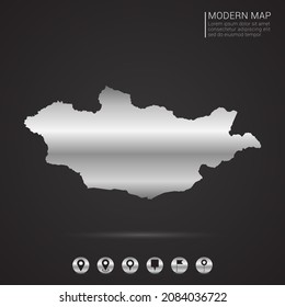 Abstract Silver foil gradient style Map of Mongolia vector Illustration.
