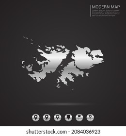 Resumen Estilo de gradiente de lámina plateada Mapa del vector Islas Malvinas Ilustración.