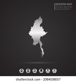 Abstract Silver foil gradient style Map of Myanmar vector Illustration.