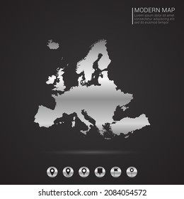 Abstract Silver foil gradient style Map of Europe vector Illustration.