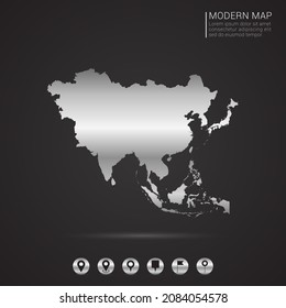 Resumen Estilo gradiente de lámina plateada Mapa de vectores de Asia Ilustración.