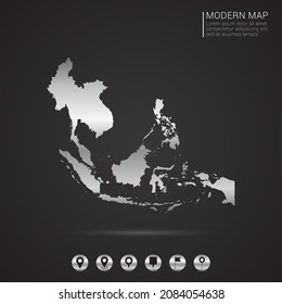 Abstract Silver foil gradient style Map of Southeast Asia vector Illustration.