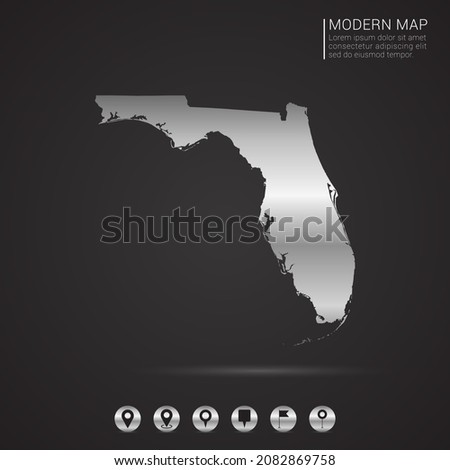 Abstract Silver foil gradient style Map of Florida vector Illustration.