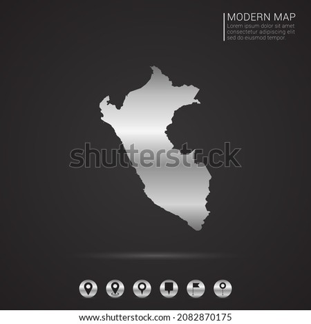 Abstract Silver foil gradient style Map of Peru vector Illustration.