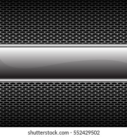 Abstract silver glossy banner on honeycomb mesh pattern design luxury background vector illustration.