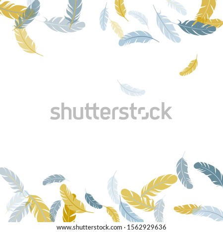 Abstract silver gold feathers vector background. Falling feather elements soft vector design. Easy plumelet ethnic indian graphics. Bird wing plumage boho line art.