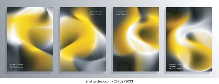 abstract silver gold light distorted radial gradient cover poster background design set, use for cover, poster, flyer, magazine, catalog, brochure, etc.
a4 size EPS 10 vector design set.