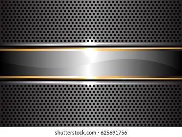 Abstract silver gold line gold banner on metal gray circle mesh design luxury background vector illustration.