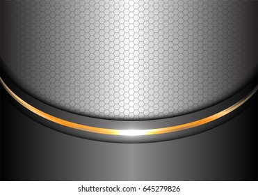 Abstract silver gold line curve hexagon mesh design modern luxury background texture vector illustration.