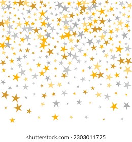 Abstract silver and gold stars magic vector illustration. Little stardust spangles Noel decoration confetti. Baby shower stars magic backdrop. Sparkle particles congratulations decor.