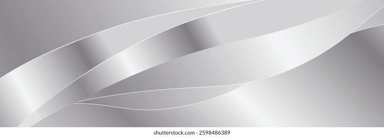Abstract silver gradient background. Minimalistic subtle wavy golden silk texture. 3D vector illustration