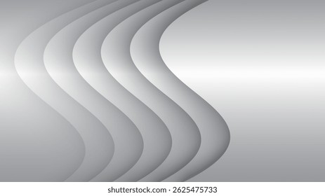 Abstract silver gray background with wavy striped metal pattern, elegant background for business presentations, 3D vector illustration.