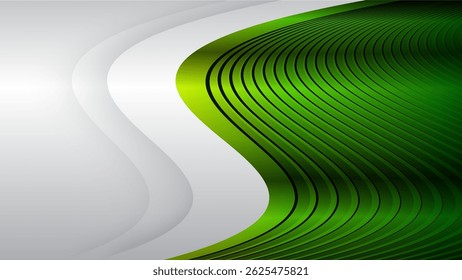 Abstract silver green background with striped metal pattern, elegant background for business presentations, 3D vector illustration.