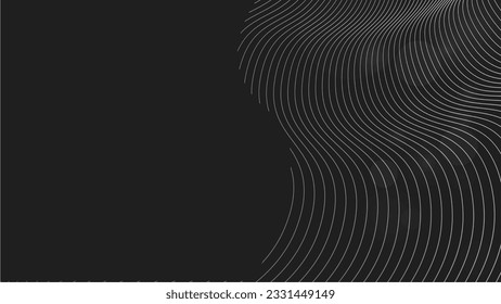 Abstract Silver Grey Curved Line Wave on Black Background and Bokeh Lights