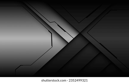 Abstract silver grey metallic geometric black shadow circuit line design modern futuristic technology background vector illustration.