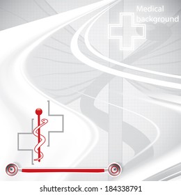 Abstract silver grid medical background red icon
