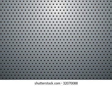 Abstract silver grill background with holes and reflective shadow
