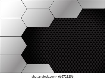 Abstract silver hexagon on dark gray circle mesh design modern futuristic creative background vector illustration.
