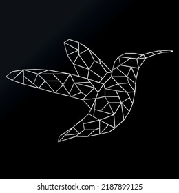 Abstract silver hummingbird. Geometric line art. Modern and simple polygonal silver hummingbird. Vector illustration of a bird with black background. Silver polygonal. Colibri.