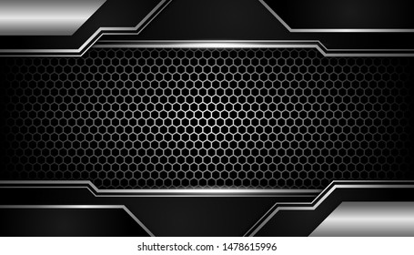 Abstract silver light on dark hexagon luxury background