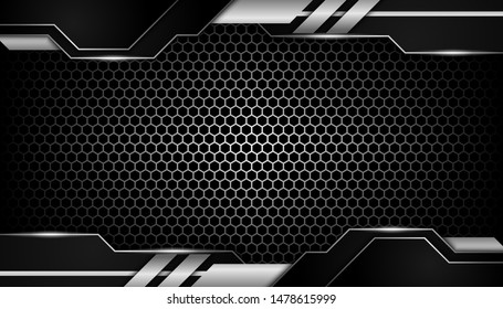 Abstract silver light on dark hexagon luxury background