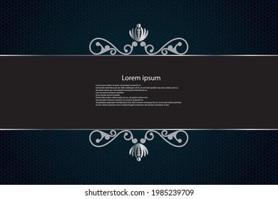Abstract silver line banner on dark  hexagon mesh pattern design modern luxury futuristic background vector illustration. 