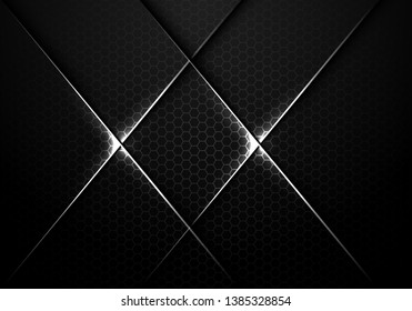 Abstract silver line cross on dark hexagon mesh design modern luxury futuristic background vector illustration.