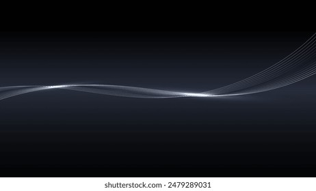 Abstract silver line lines elements with glowing light effect on dark background. Futuristic technology concept.