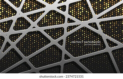 Abstract silver line mesh overlap on gold squares glitter light design modern luxury futuristic technology background vector illustration.