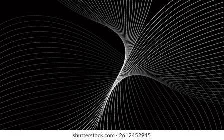 Abstract Silver Lines on Black Background, Geometric Curve Design, Elegant Minimalist Pattern for Technology, Modern Art, and Creative Projects, Ideal for Wallpaper