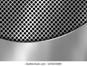 Abstract silver metal background made from hexagon pattern texture with curve sheet iron. Geometric black and white. Vector illustration