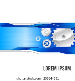 Abstract silver metal gear on blue background, tecnology concept