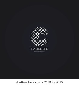 Abstract silver metallic letter c logo design for brand or business