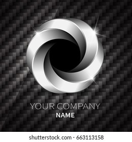 Abstract silver metallic shape logo design twist on black Kevlar