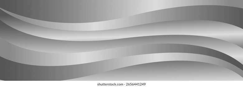 Abstract silver metallic wave background with smooth fluid curves. Luxury banner design for websites, headers, sale templates, business ads, awards, events, and more