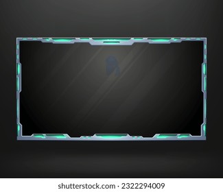 Abstract silver and neon blue glow effect live stream webcam overlay border frame on black background